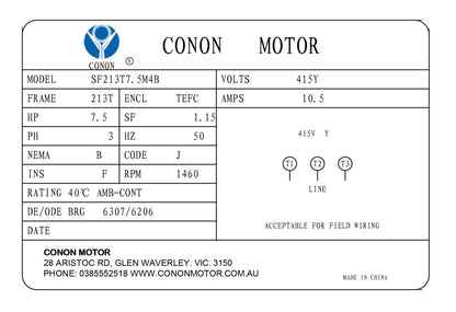 Three Phase NEMA Electric Motor 415V 5.5kw 7.5HP 1400rpm Frame 213T TEFC IP44