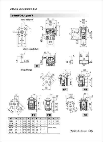 Worm Drive Gearbox NMRV063 20:1 ratio B5 Flange 14mm input shaft Speed reducer