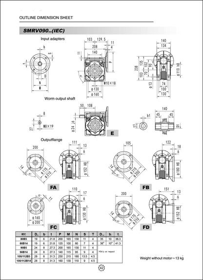 Worm Drive Gearbox NMRV090 80:1 ratio B5 Flange 28mm input shaft Speed reducer