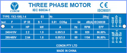 6 poles  1.5kw 2HP 905rpm shaft 28mm Electric motor Three-phase 240v/415v