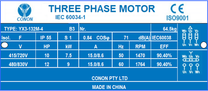 7.5kw 10HP 1400rpm shaft 38mm Electric motor Three phase 415v