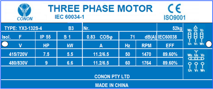 5.5kw 7.5HP 1400rpm shaft 38mm Electric motor Three phase 415v