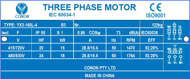 4 poles 15kw 20HP1400rpm shaft 42mm Induction Electric motor 3 phase 415v compressor pum