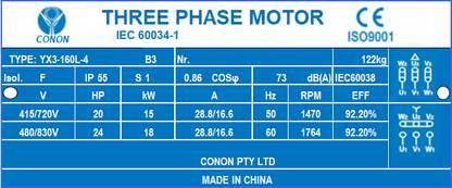 4 poles 15kw 20HP1400rpm shaft 42mm Induction Electric motor 3 phase 415v compressor pum