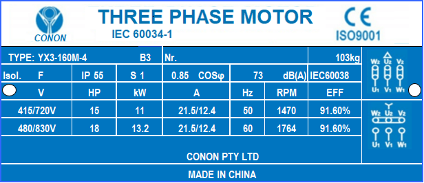 4 poles 11kw 15HP 1400rpm shaft 42mm Induction Electric motor 3 phase 415v compressor pum