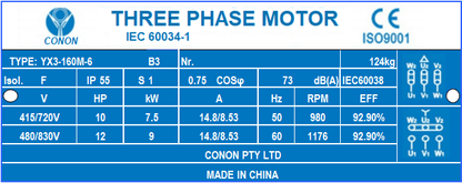 6 poles  7.5kw 10HP 970rpm shaft 42mm Electric motor Three-phase 718v/415v