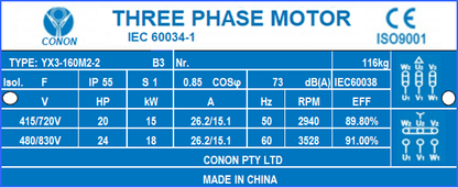 2 poles 15kw 20HP 2800rpm shaft 42mm Electric motor 3 THREE phase 415v compressor pump
