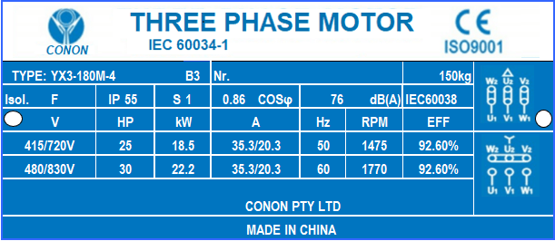 4 poles 18.5kw 25HP1400rpm shaft 48mm induction Electric motor 3 phase 415v compressor