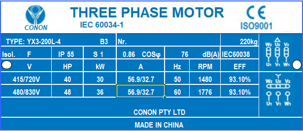 4 poles 30kw 40HP1400rpm shaft 55mm Induction Electric motor 3 phase 415v compressor