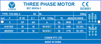 4 poles 30kw 40HP1400rpm shaft 55mm Induction Electric motor 3 phase 415v compressor