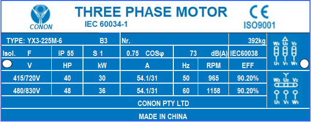 6 poles 30kw 40HP 980rpm shaft 65mm Electric motor Three-phase 415v