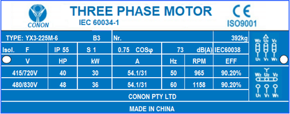 6 poles 30kw 40HP 980rpm shaft 65mm Electric motor Three-phase 415v
