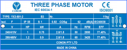2 poles  0.75kw 1HP 2800rpm shaft 19mm Induction Electric motor