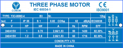 0.75kw 1HP 1400rpm shaft 16mm OR 5/8" Electric motor Three phase 415v
