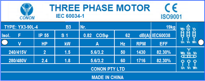 1.5kw 2HP 1400rpm shaft 24mm Electric motor Three phase 415v