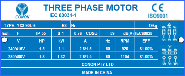 6 poles 1.1kw 1.5HP 905rpm shaft 24mm Electric motor Three-phase 240v/415v