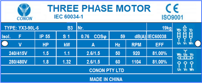 6 poles 1.1kw 1.5HP 905rpm shaft 24mm Electric motor Three-phase 240v/415v