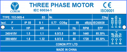 1.1kw 1.5HP 1400rpm shaft 24mm Electric motor Three phase 415v