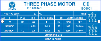 6 poles  0.75kw 0HP 905rpm shaft 24mm Electric motor Three-phase 240v/415v