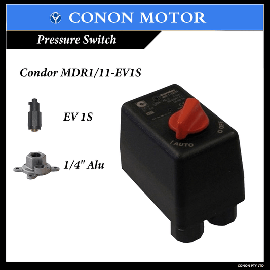 Condor MDR 1/11 EV1S Pressure switch Single outlet 1/4" Alu unloader valves