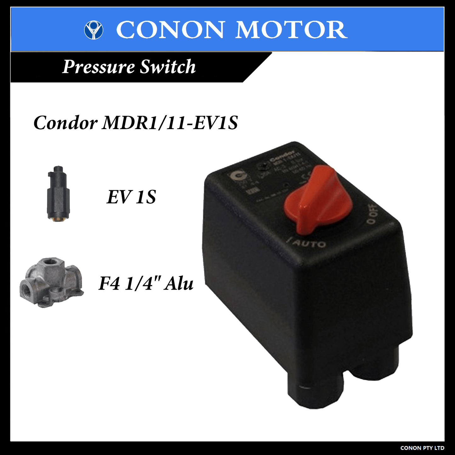 Condor MDR 1/11 EV1S Compressor Pressure switch Four outlets unloader valve